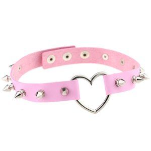 LHC-12 Spike Heart Collar Light Pink