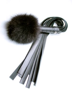 Puff Top Fox Fur Leather Flogger, Color: Black, Size: 25&quot;