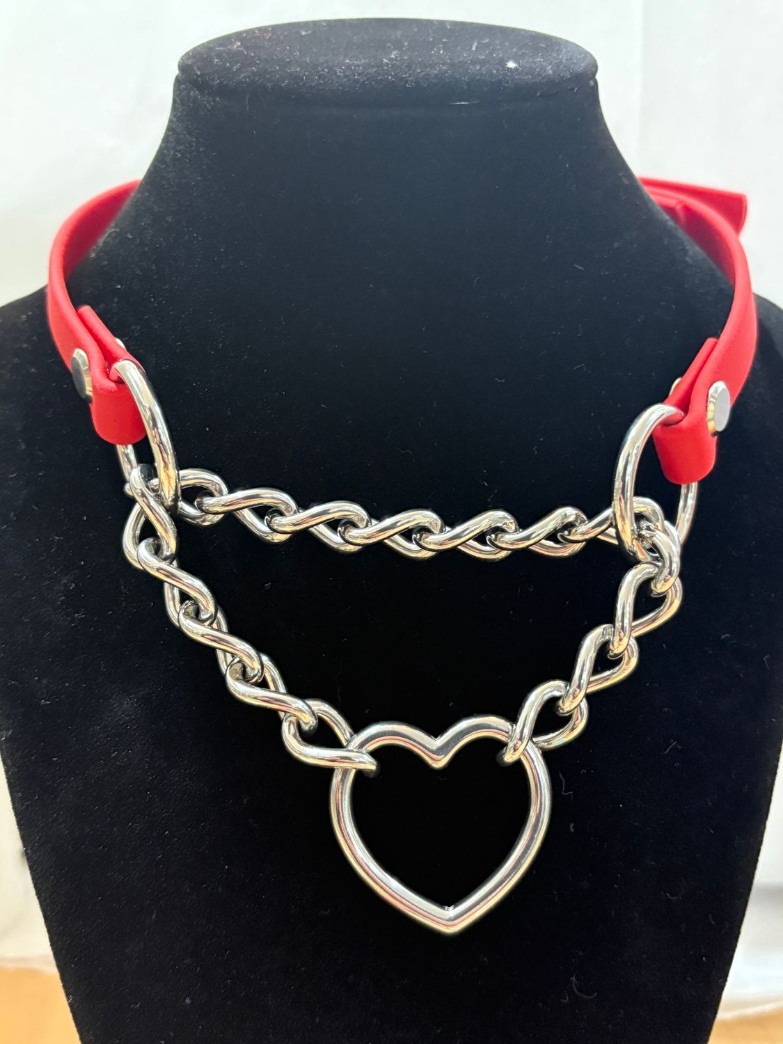 Biothane 1/2in Collar Red/Silver Heart