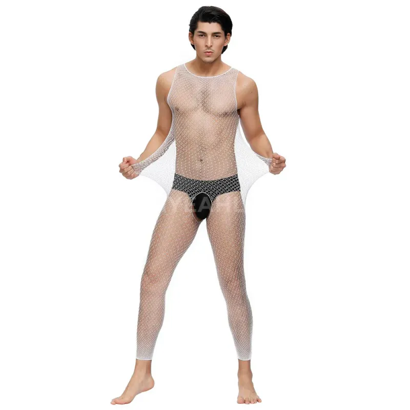 OY-MP164  Mens Bodystocking White O/S