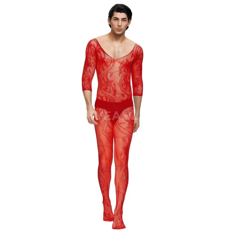 OY-MP158-2 Mens Bodystocking Red 3/4