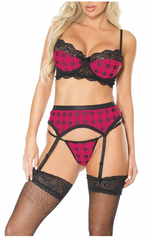 20319-PNK Bra, Garter &amp; G-String