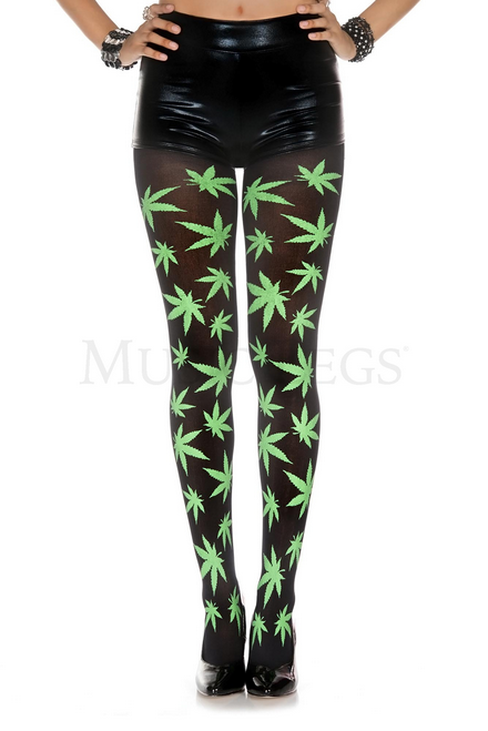 ML37261 Leaf Pantyhose Black/Green OS