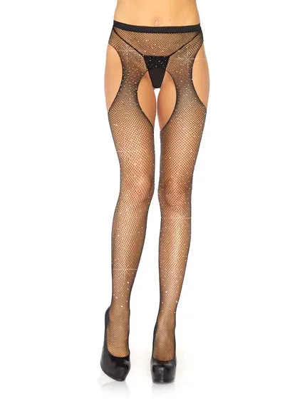 LA-9108BLKOS Rhinestone Suspender Black O/S