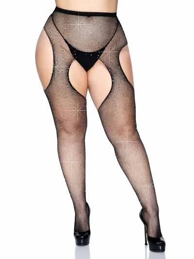LA-9108XBLKQ Rhinestone Suspender Black O/S Q