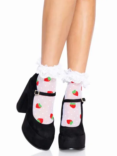 LA-3015WHRDOS Polka Dot Ruffle Sock White/Red O/S