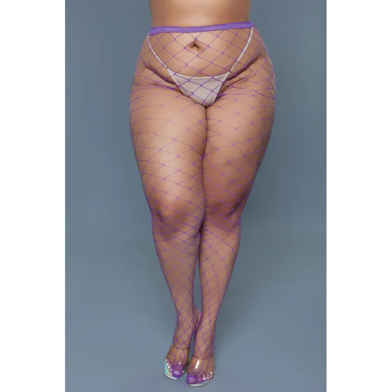 BW2304Q-PU Fishnet Pantyhose Hot Purple O/S Q