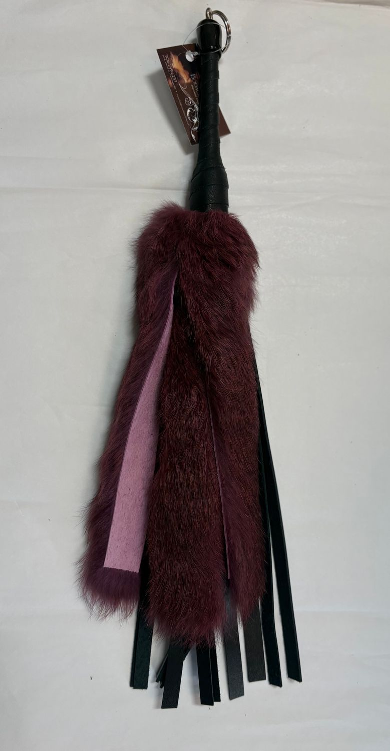 3-FUR-PACK Rabbit/Leather Flogger 16&quot; Burgundy