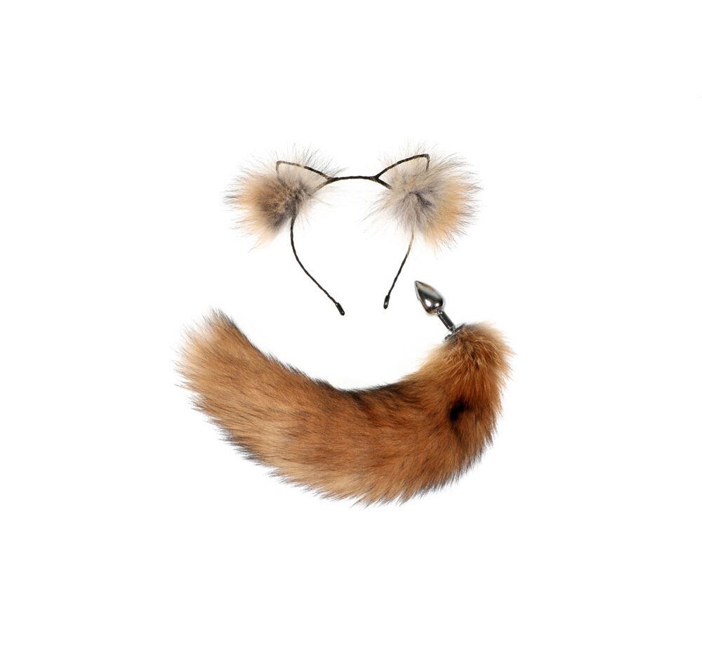RF-SET-2 14-17&quot; Red Fox Tail w/ Ears Steel Medium
