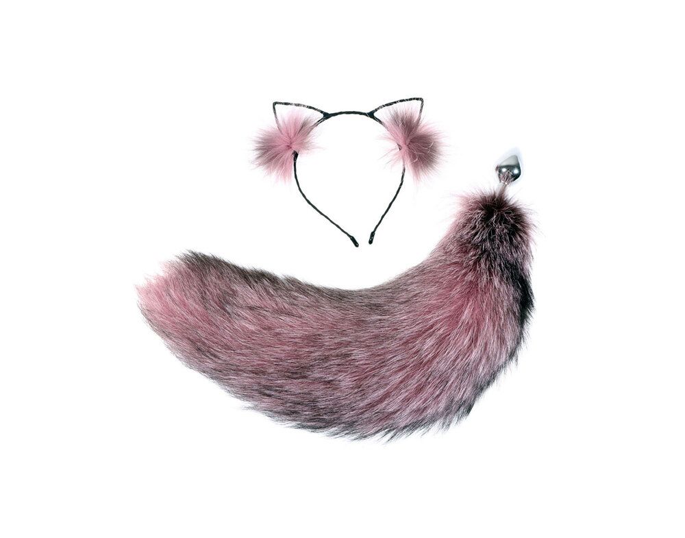 3-CSET-1 15-18&quot; Fox Tail/Ears Set Pink Steel Small