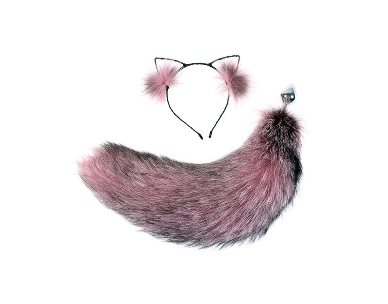 3-CSET-1 15-18&quot; Fox Tail/Ears Set Pink Steel Small