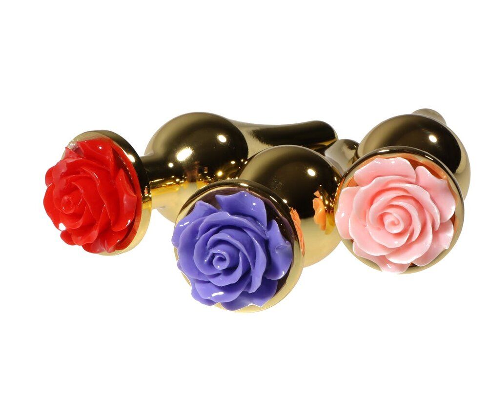 PL-RBP-LR Tapered Butt Plug Gold w/ Lav Rose