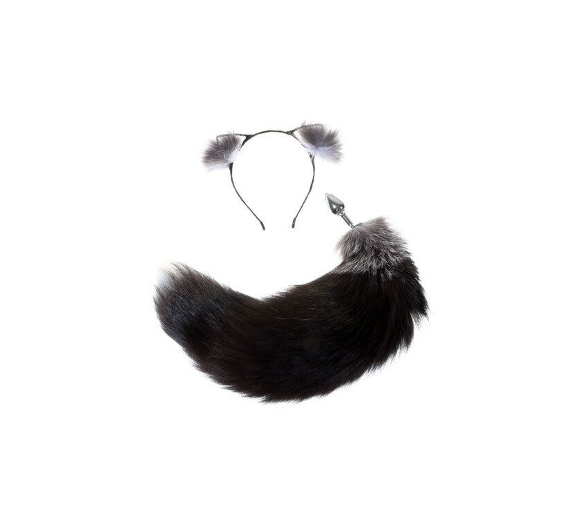SF-SET-3 14-17&quot; Silver Fox Tail w/ Ears Steel Large