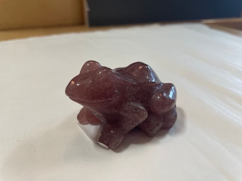 Strawberry Quartz Frog Carving