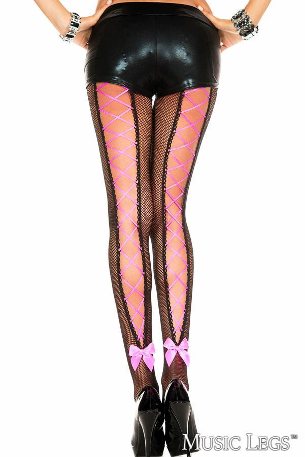 ML50012 Lace-Up Pantyhose Black OS