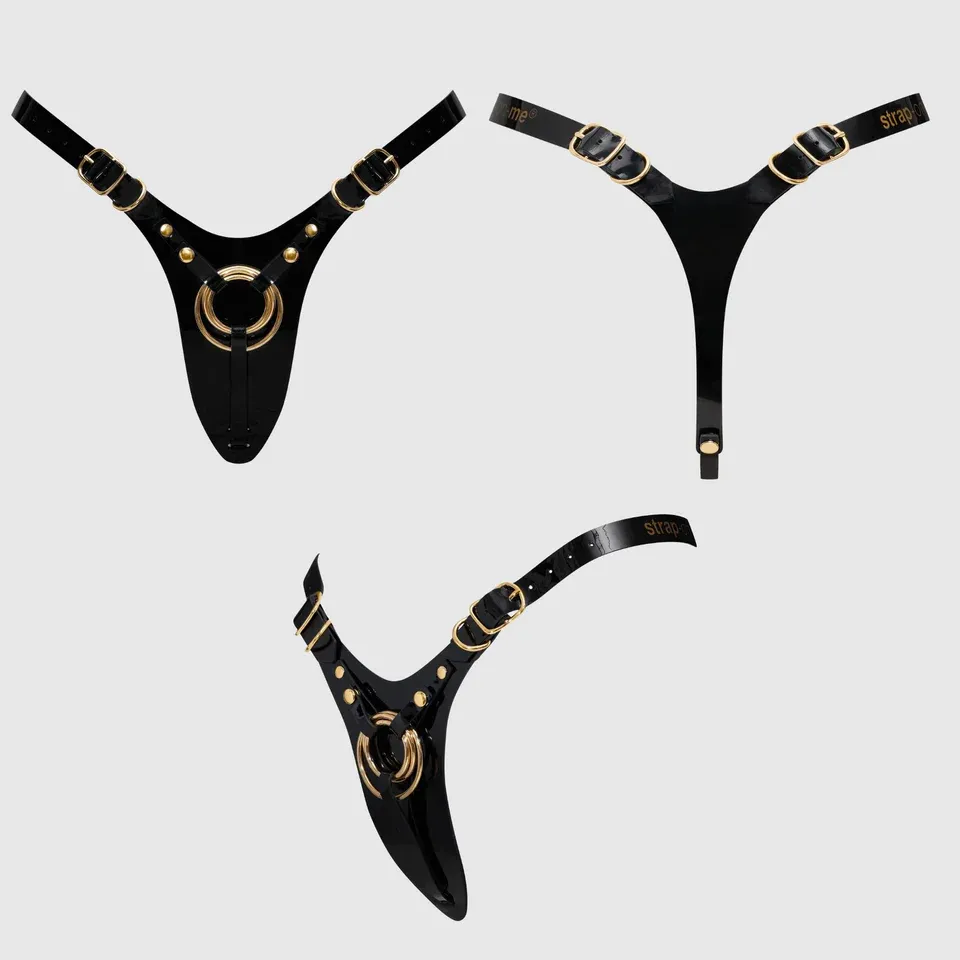 SM7470 Leatherette Strap On Harness Black O/S