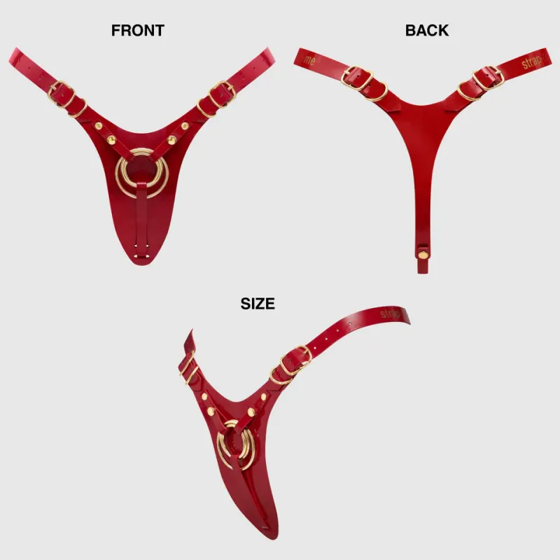 SM7463 Leatherette Strap On Harness Red O/S