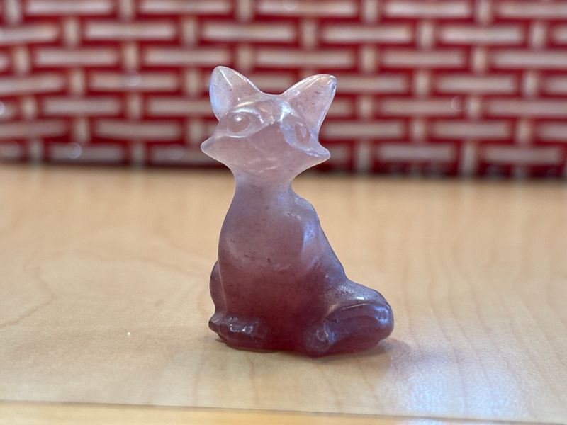 Strawberry Quartz Fox Carving