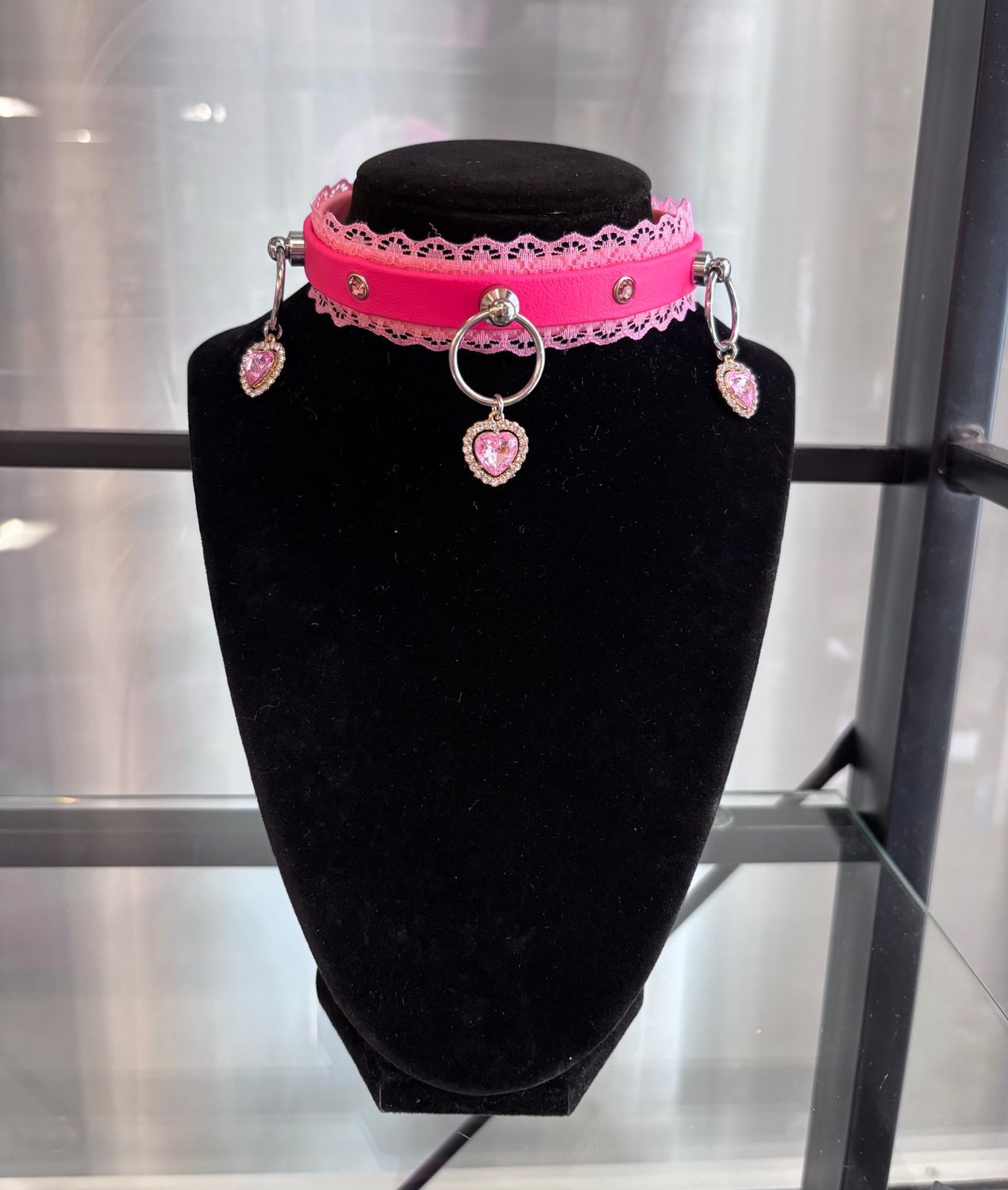 3/4in Bio Collar Pink Lace W/ Crystal