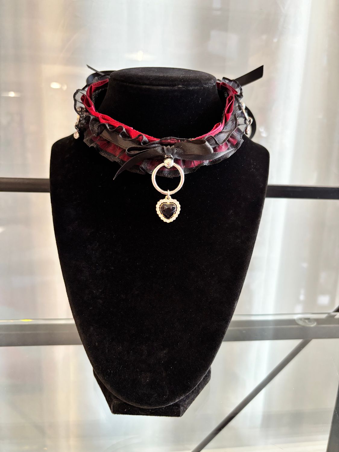 Lace Choker Red Ruffle Crystal