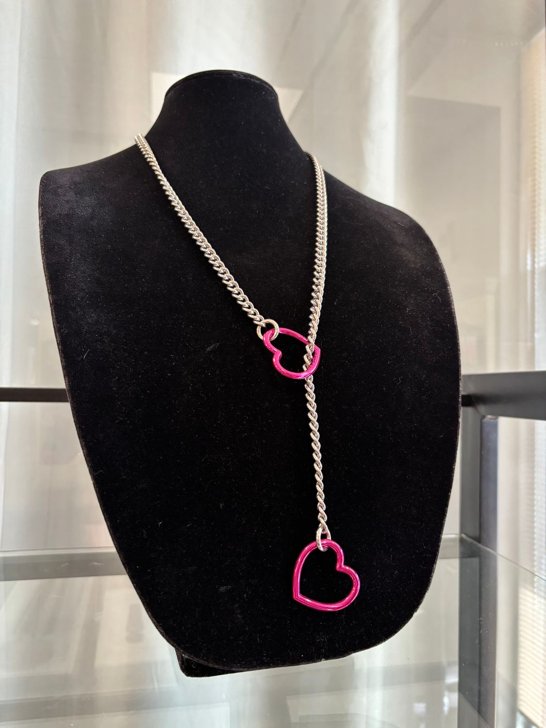 Slip Chain Silver W/ Fuschia Heart