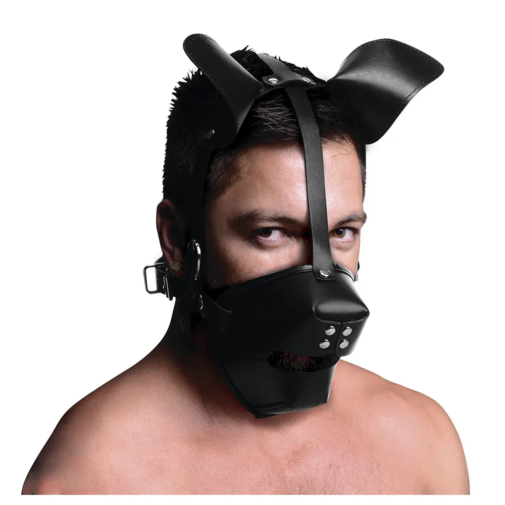 XRAE766 Pup Play Hood W/ Gag Black