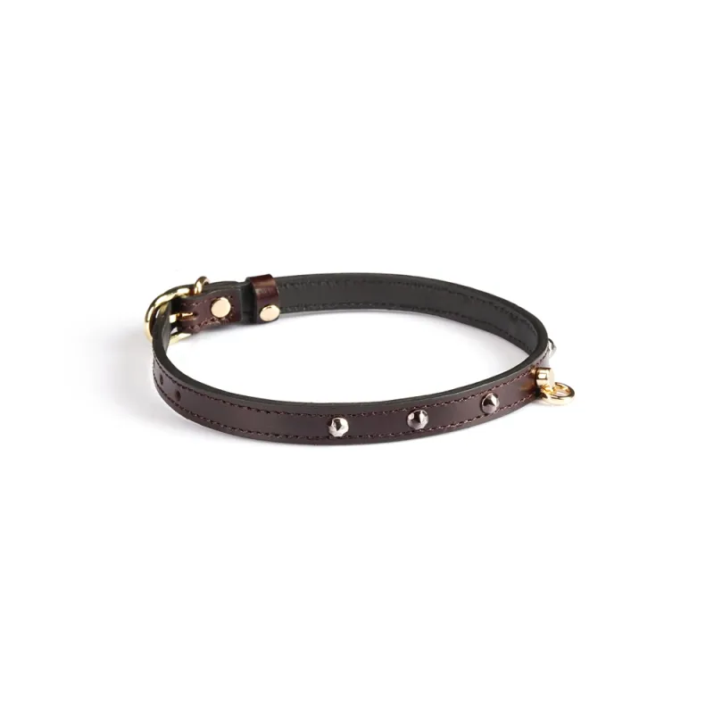 CL-81206 Leather Choker w/ Rivets Brown