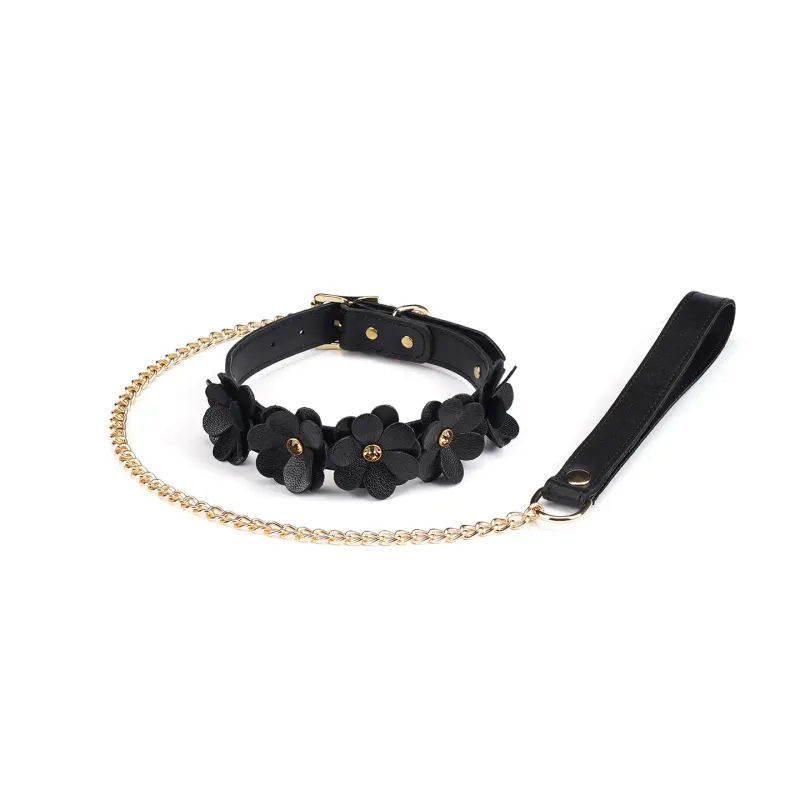 CL-Z1016 Black Flower Collar/Leash