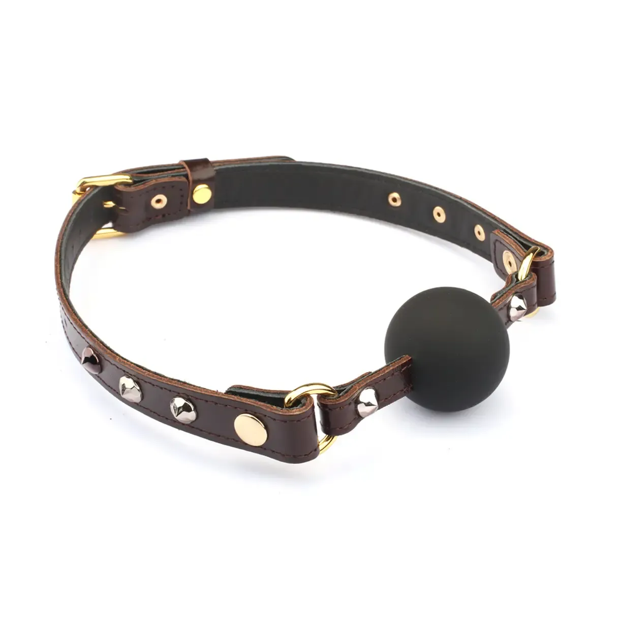 GA-81122 Leather Ball Gag w/ Rivets Brown