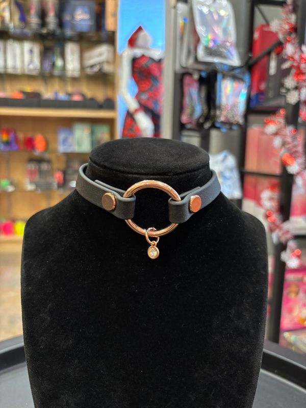 Biothane Collar Black/Rose Gold Ring