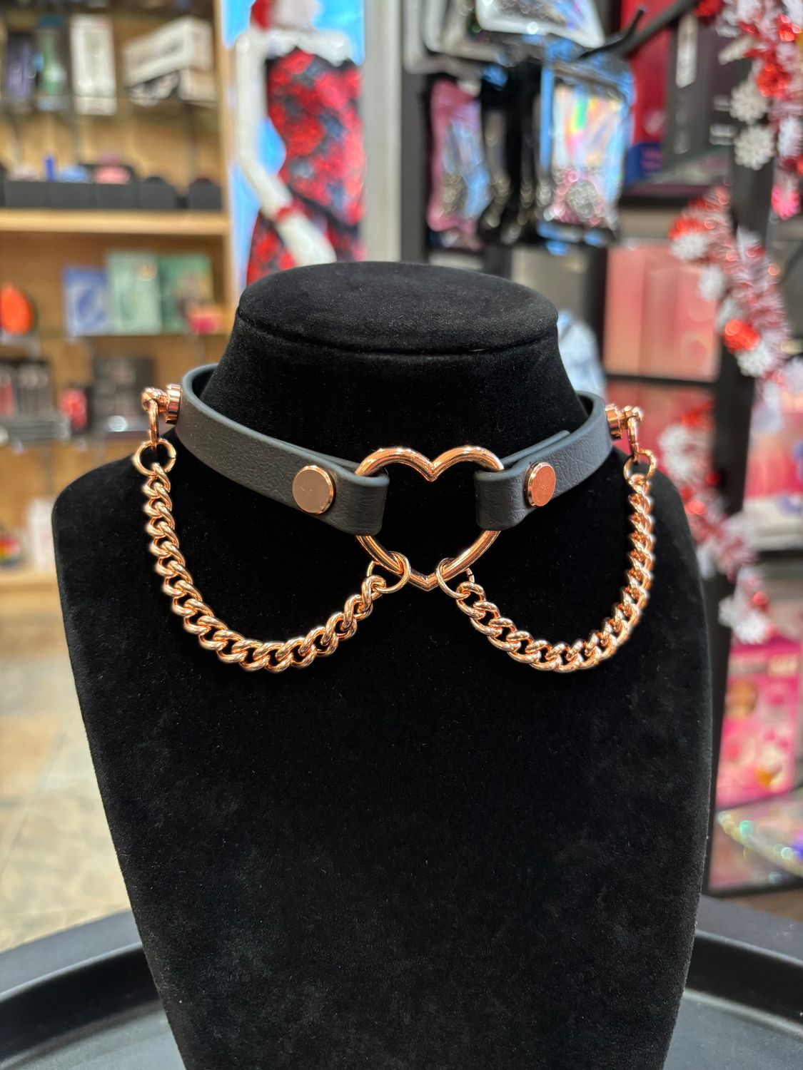Biothane Collar Rose Gold Heart/Chain