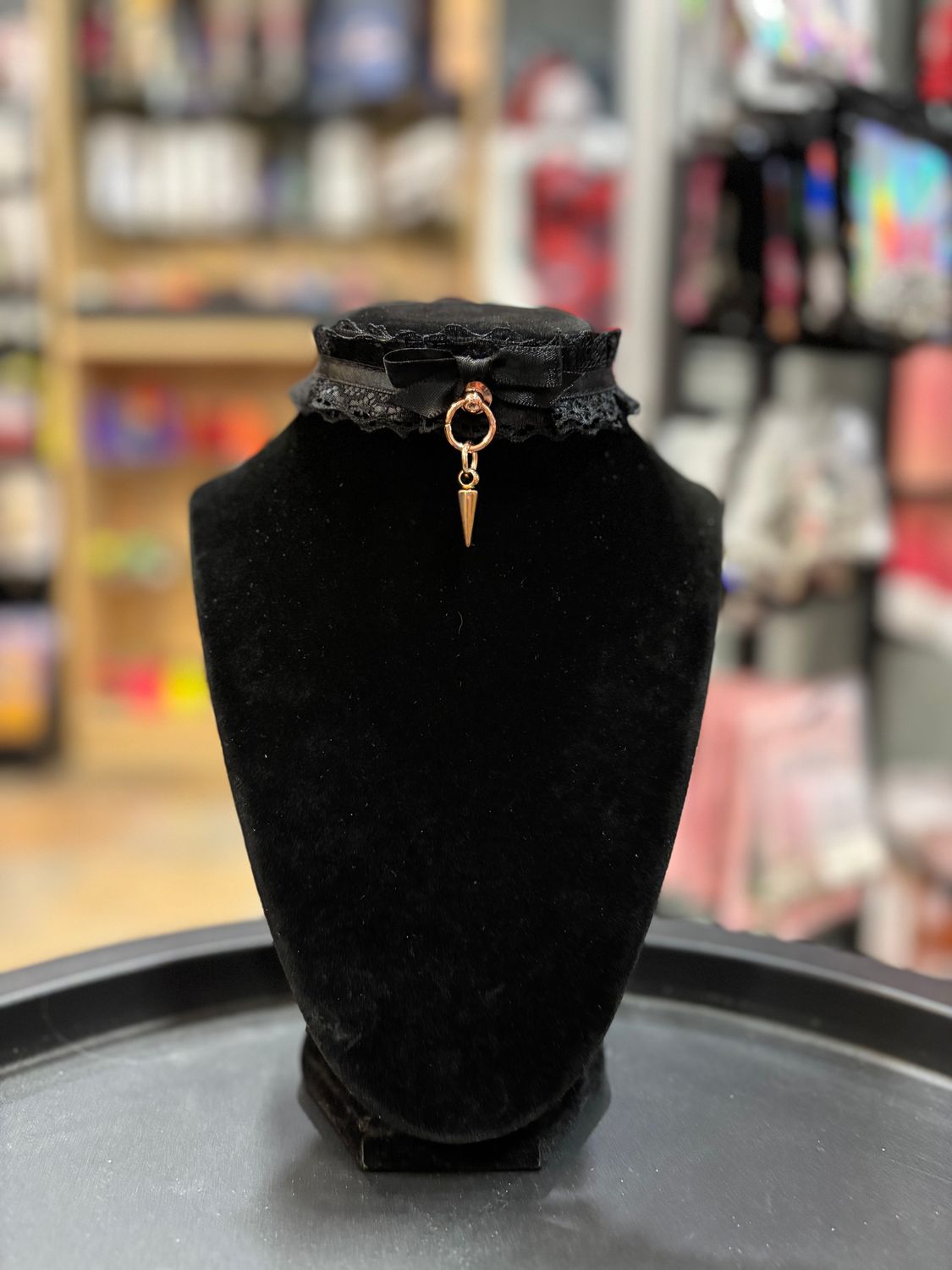 Lace Collar Black/Rose Gold Spike