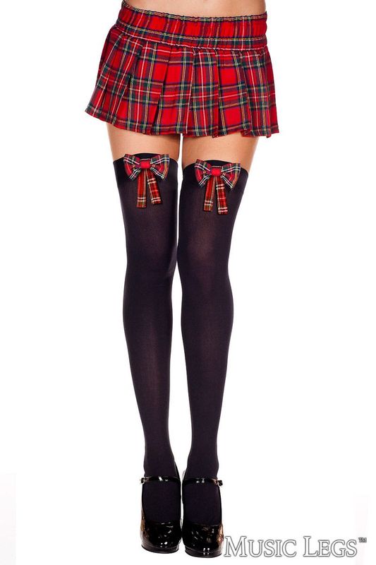 ML4654 Plaid Bow Thigh Hi Black OS