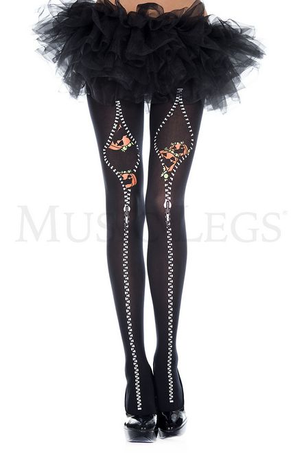 ML37343 Pumpkin Zip Pantyhose Black OS