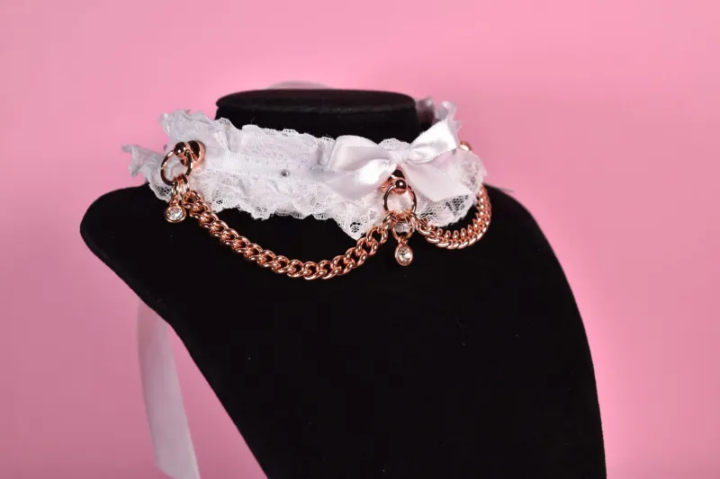 Tie Up Lace Bridal Collar Rosegold
