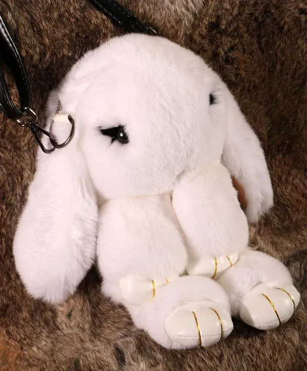BB-BB-10 Real Fur Bunny Backpack, Color: White