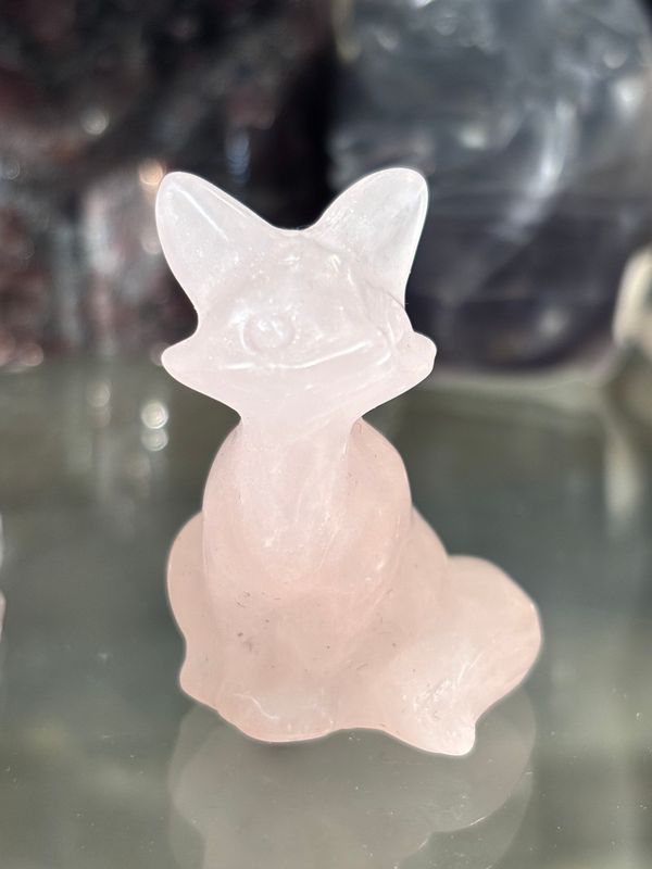 Rose Quartz Fox Carving