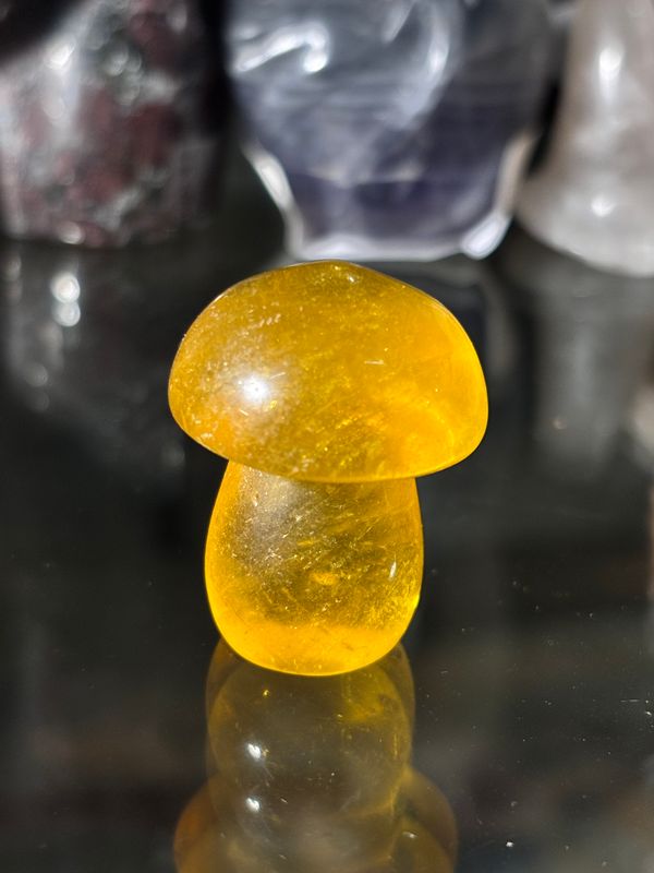 Yellow Calcite Mushroom Carving
