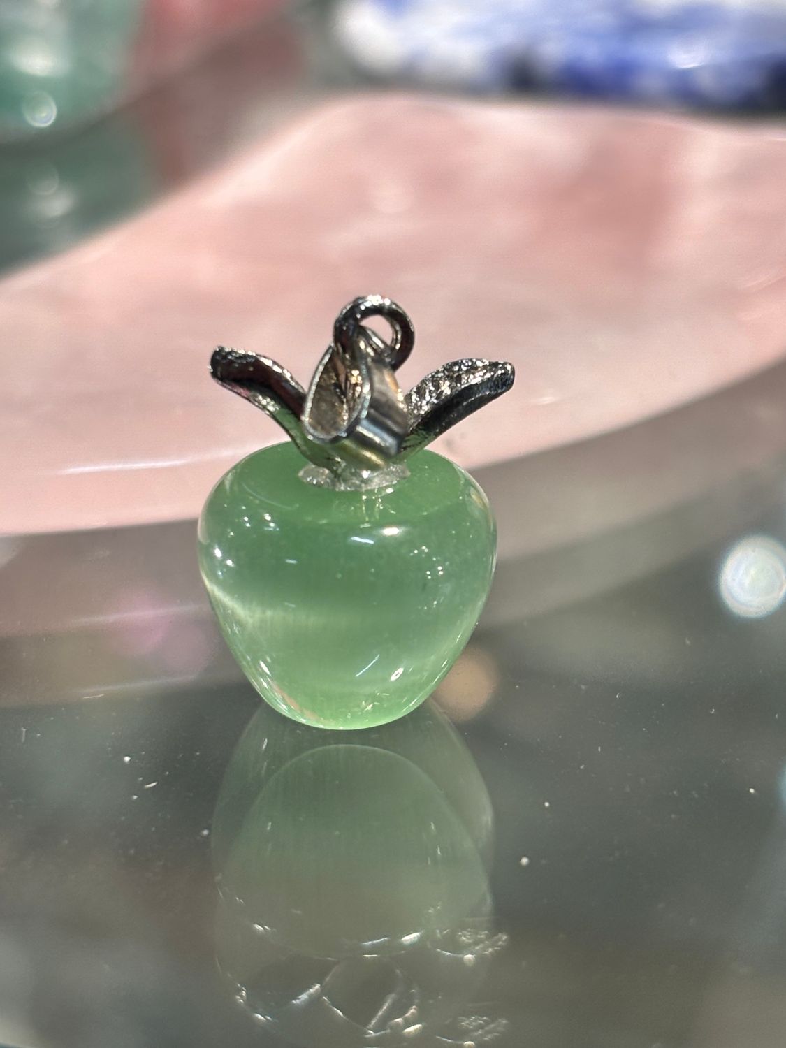 Green Cats Eye Apple Charm