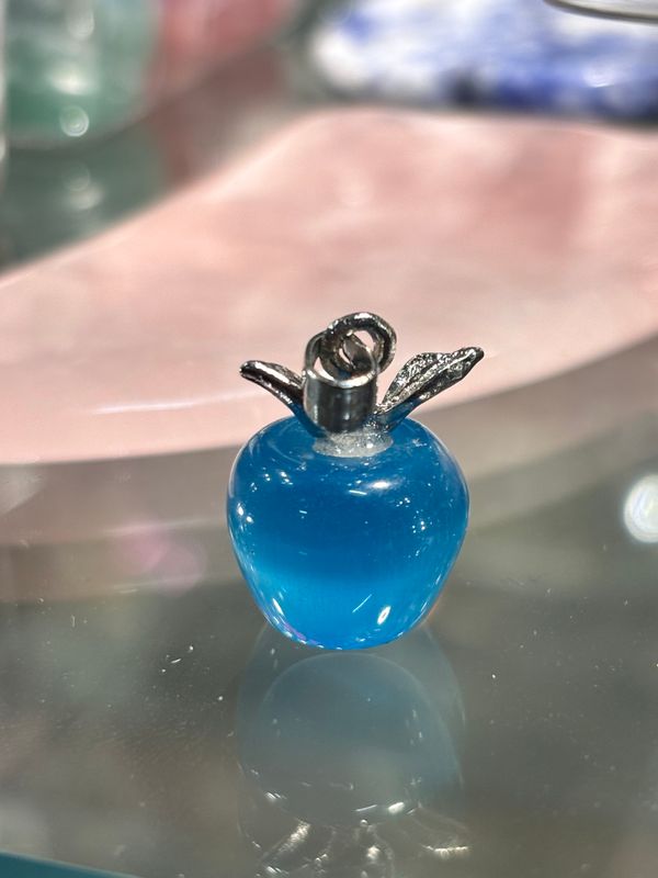 Teal Cats Eye Apple Charm