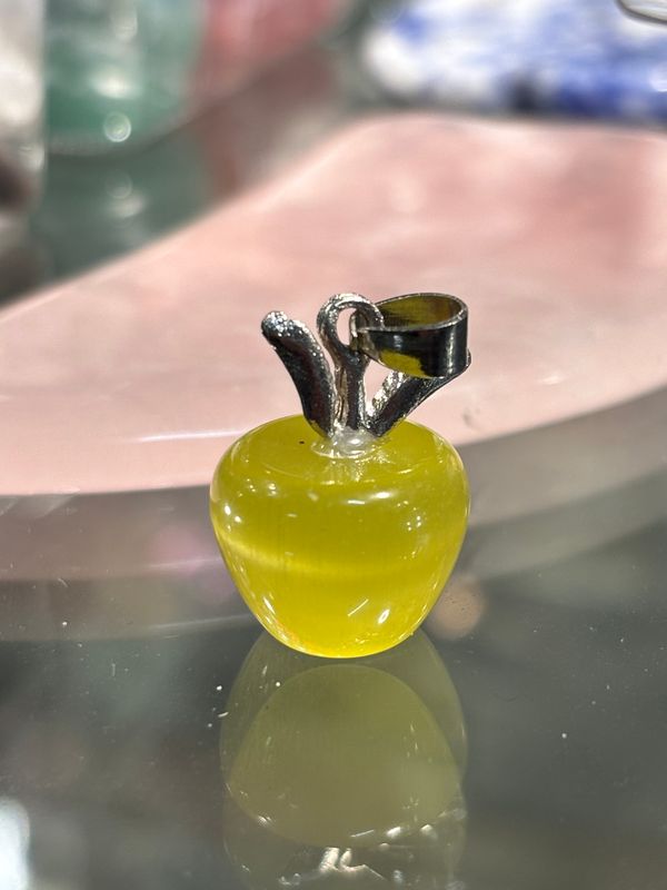 Yellow Cats Eye Apple Charm