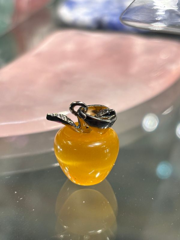 Orange Cats Eye Apple Charm