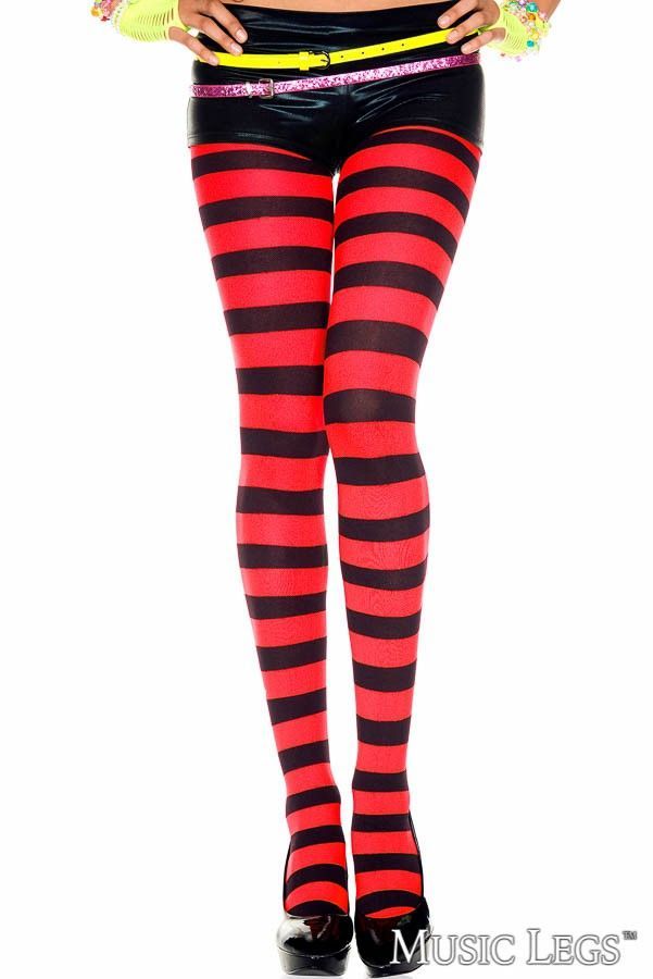 ML7419 Wide Stripe Pantyhose Black/Red O/S