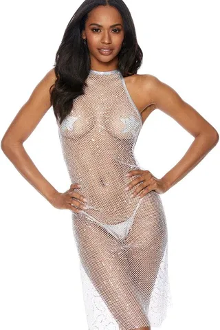 K2003 Sequin Fishnet Dress