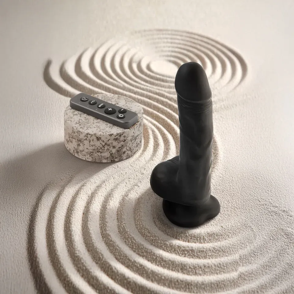 SM7555 Rotating/Vibrating Dildo Black Large