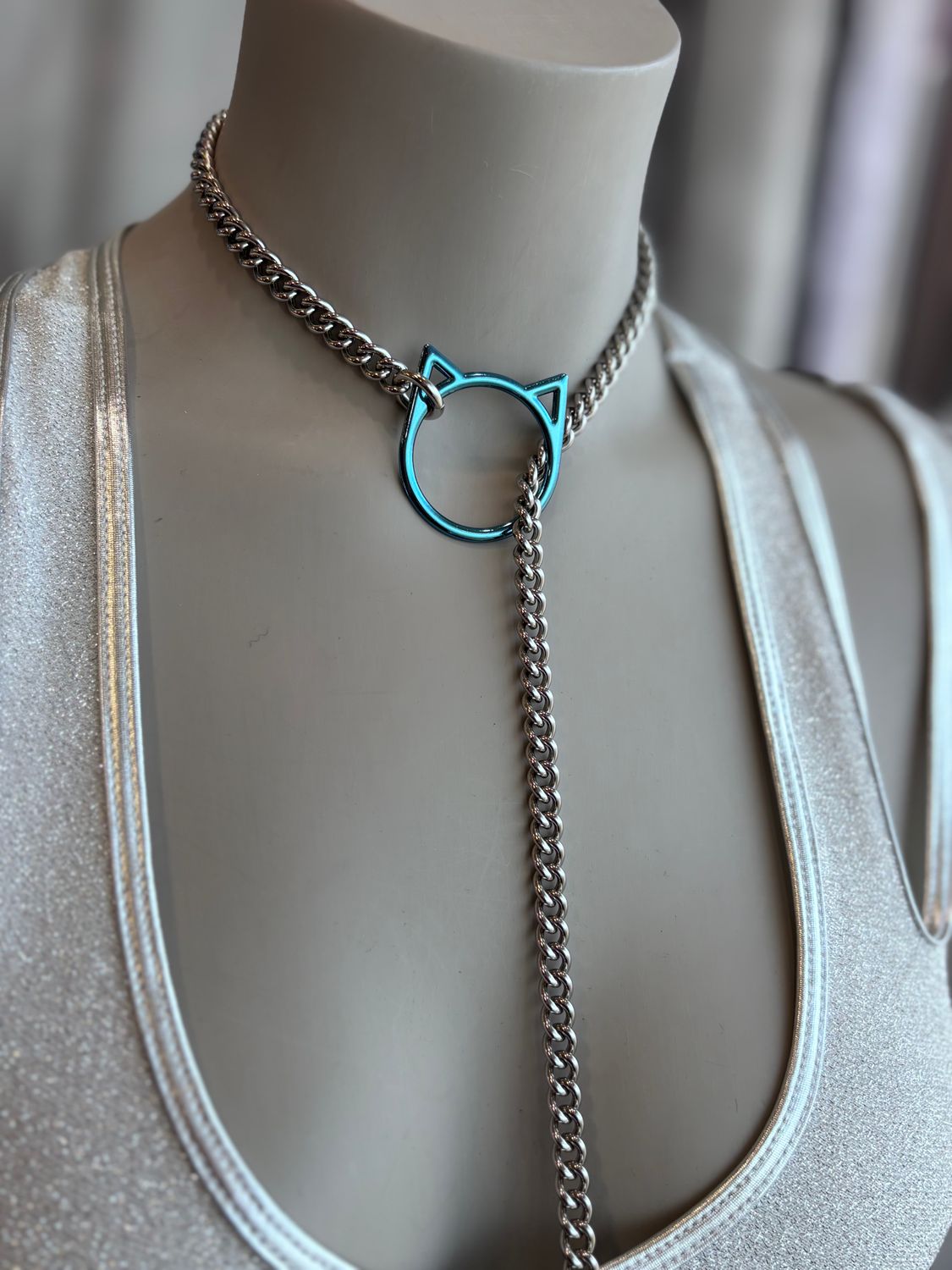 Slip Chain Silver/Blue Kitty