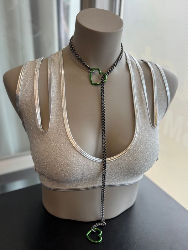 Slip Chain Black W/ Green Heart