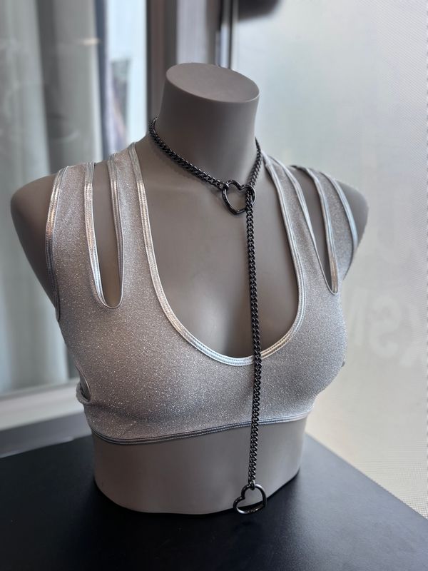 Slip Chain Black W/Silver Heart