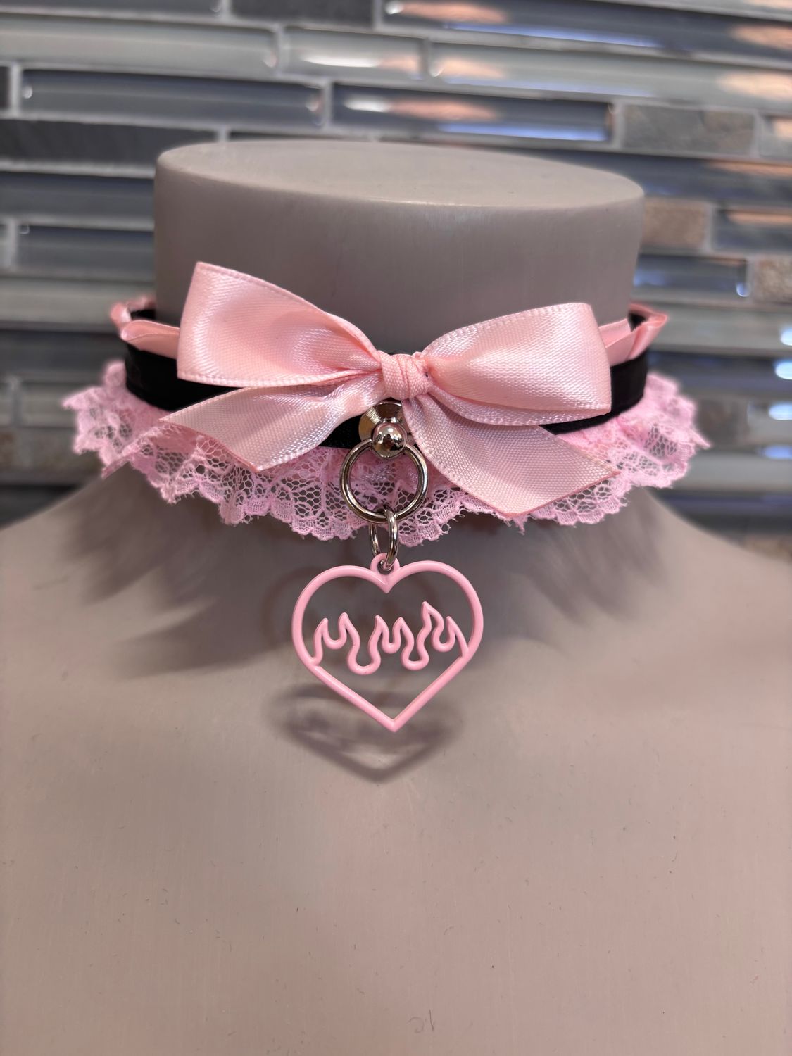 Lace Collar Pink W/ Fire Heart