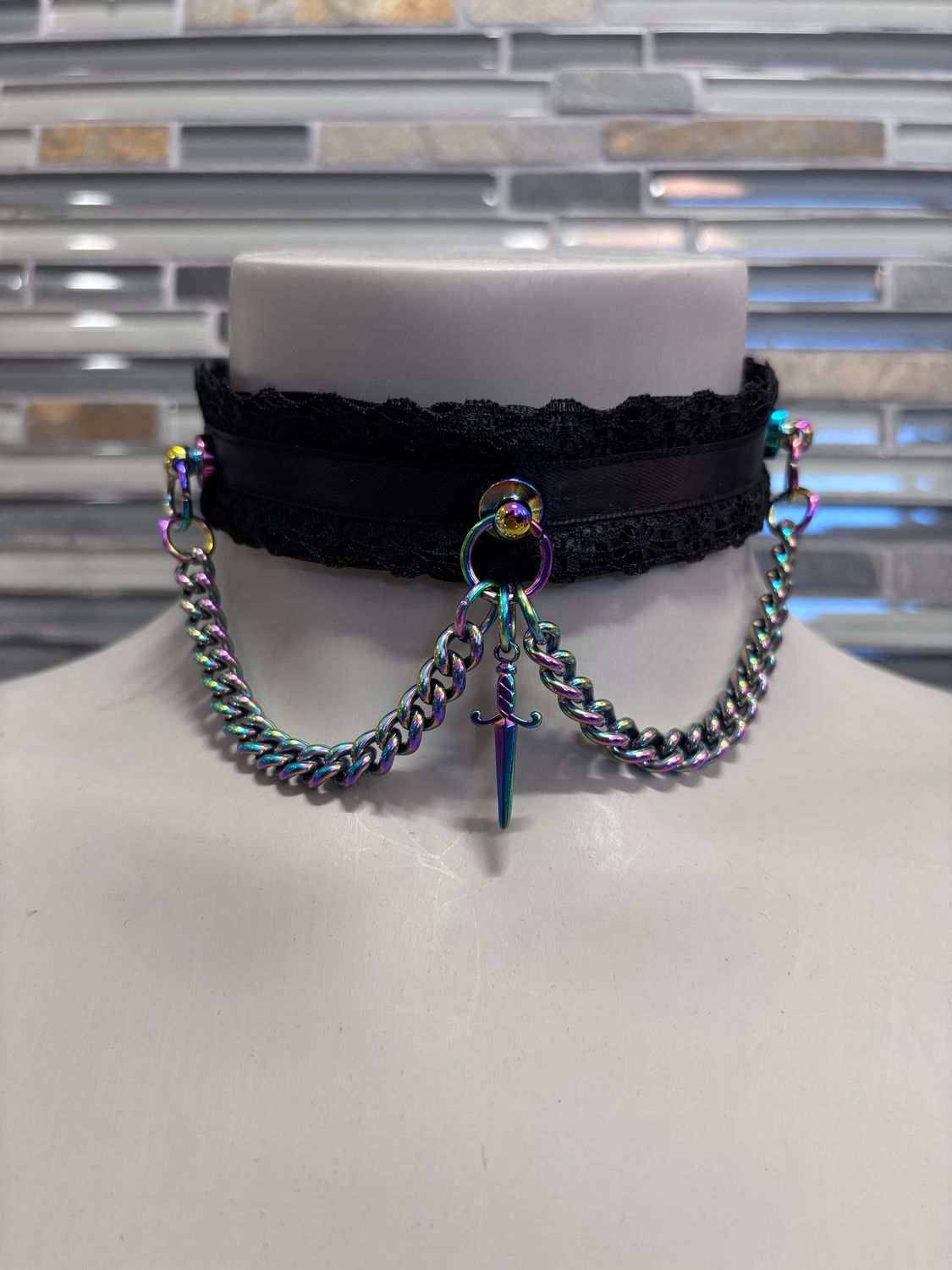 Lace Collar Black W/ Rainbow Dagger